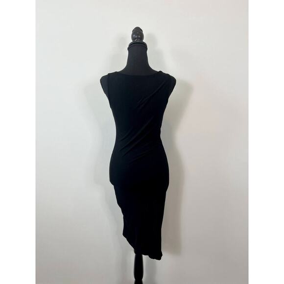 Halara U Neck Bodycon Midi Dress in Black Size XS Sleeveless Ruched Knit Ribbed - Picture 3 of 5